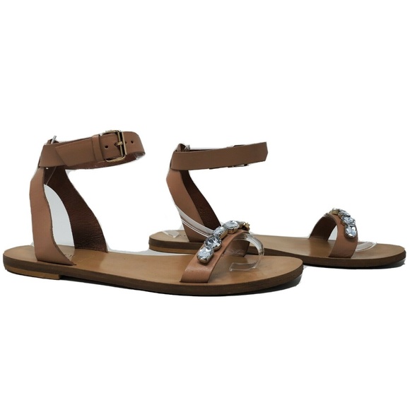 J.Crew T-Strap Sandals 9.5 Ankle Straps Rhinestone